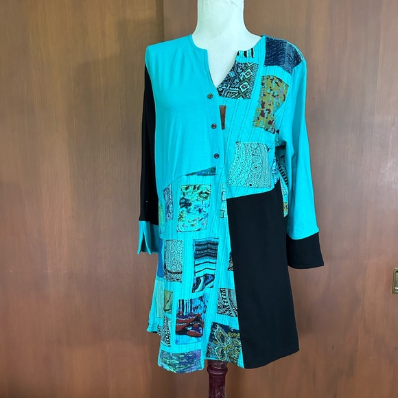 Parsley & Sage Tops Parsley Sage Turquoise And Black Patchwork Tunic Poshmark